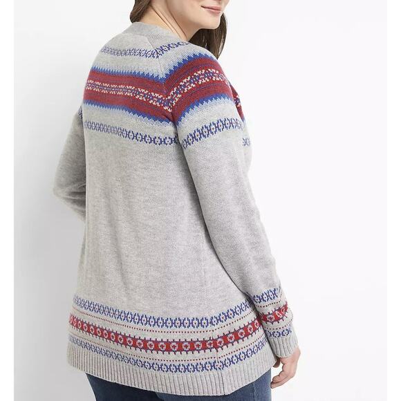 LANE BRYANT Fair Isle Open Front Knit Cardigan Jacket - Picture 3 of 12